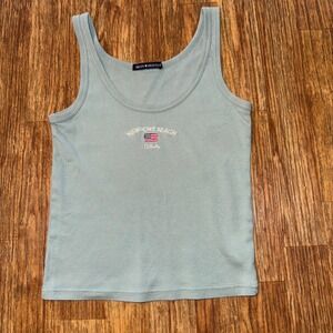 Brandy Melville Newport Beach USA Ribbed Tank Top Blue Y2K Beachcore